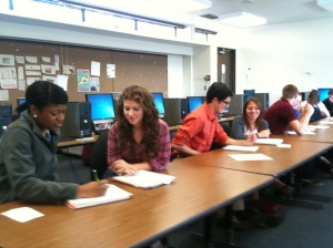students editing in computer lab