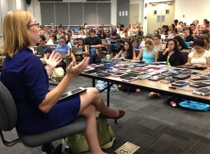 Guest speaker with students audio recording