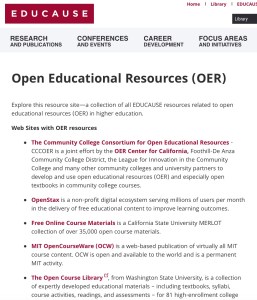 Open Education Resources screen capture
